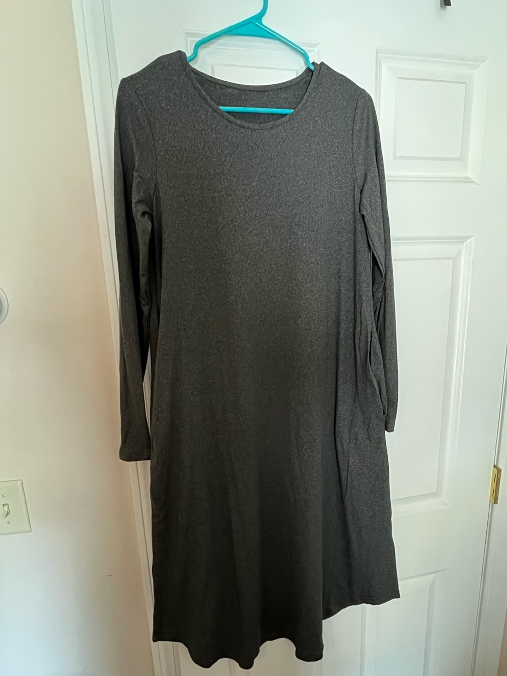 women’s long sleeve crewneck dress - charcoal gray